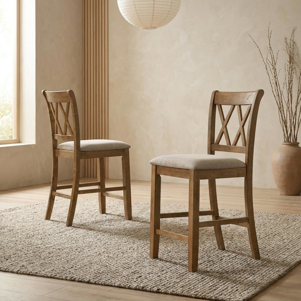 Fabric Counter Height Dining Chairs and Kitchen Bar Stools, Brown, Set of 2