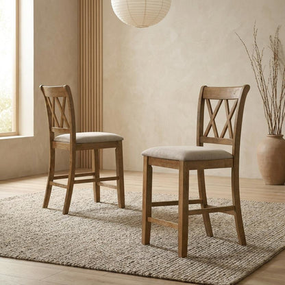 Fabric Counter Height Dining Chairs and Kitchen Bar Stools, Brown, Set of 2