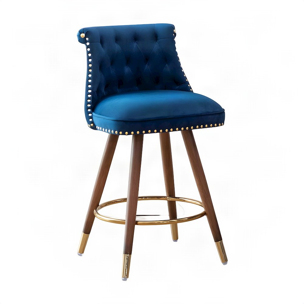 Button-Tufted Counter Height Bar Stools with Nailhead Trim, Set of 2, Blue