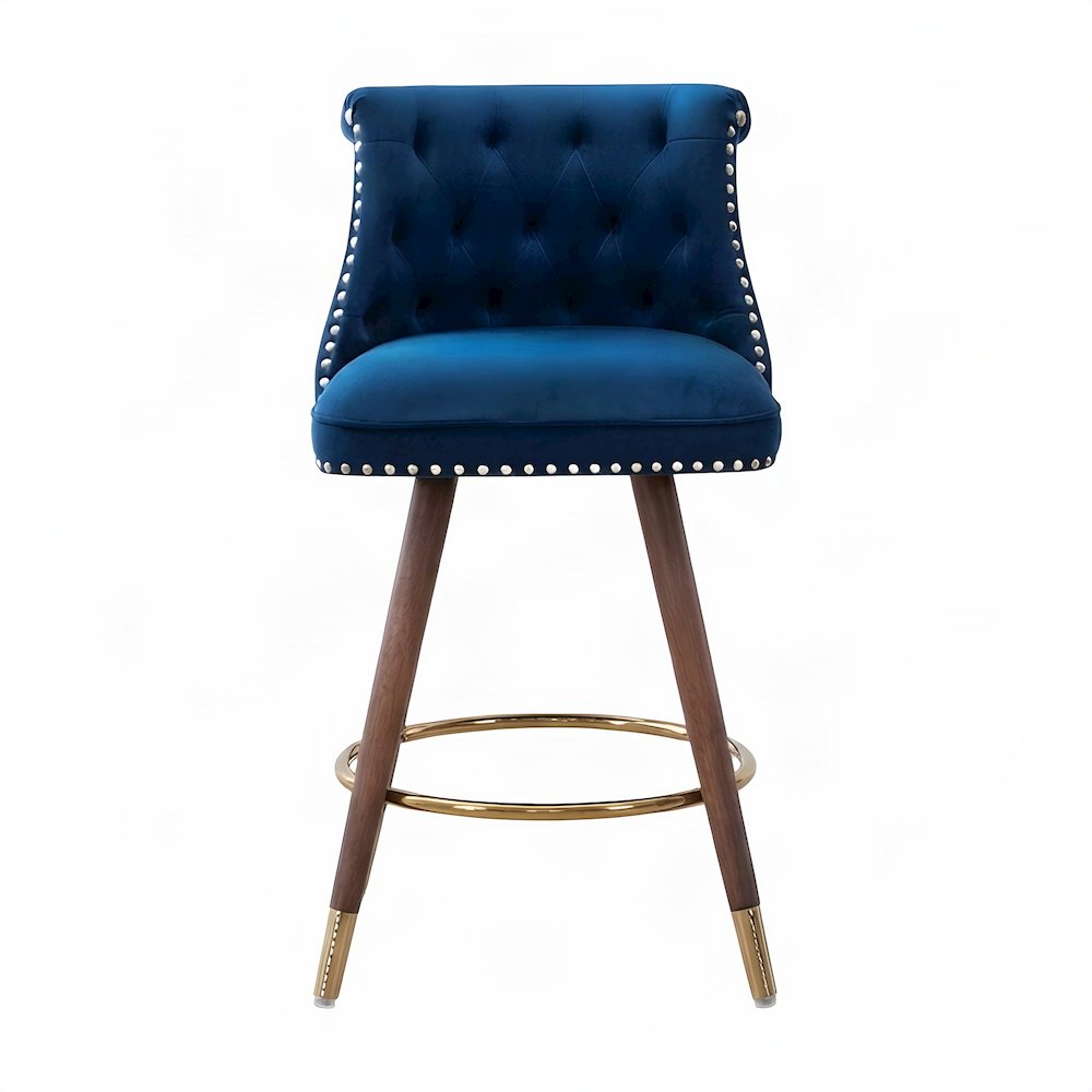 Button-Tufted Counter Height Bar Stools with Nailhead Trim, Set of 2, Blue