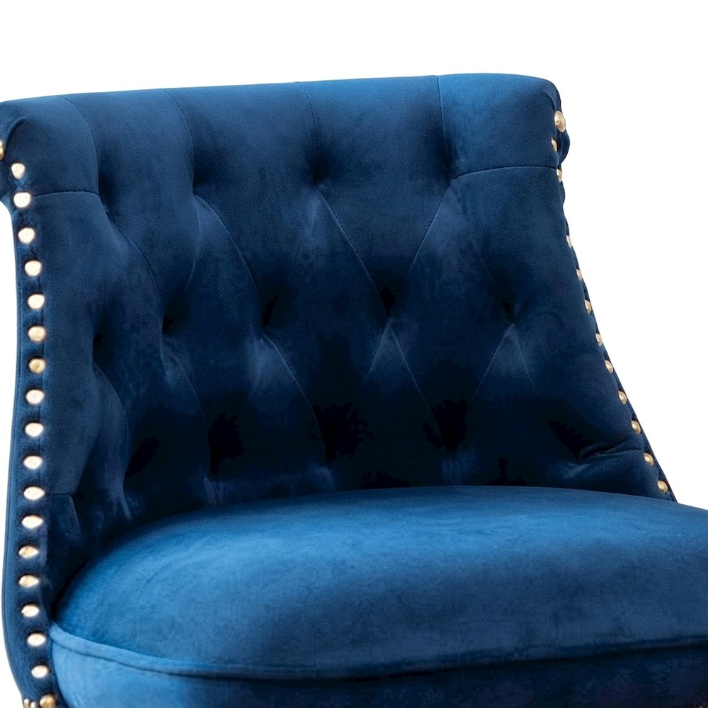 Button-Tufted Counter Height Bar Stools with Nailhead Trim, Set of 2, Blue