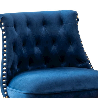 Button-Tufted Counter Height Bar Stools with Nailhead Trim, Set of 2, Blue