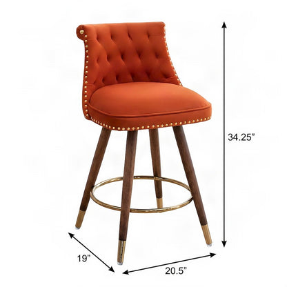 Button-Tufted Counter Height Bar Stools with Nailhead Trim, Set of 2, Orange