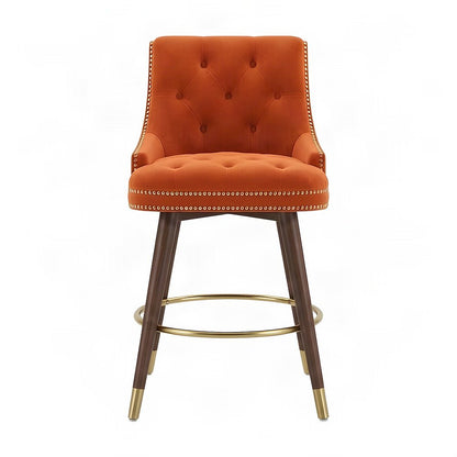 Button-Tufted Counter Height Bar Stools with Nailhead Trim, Set of 2, Orange