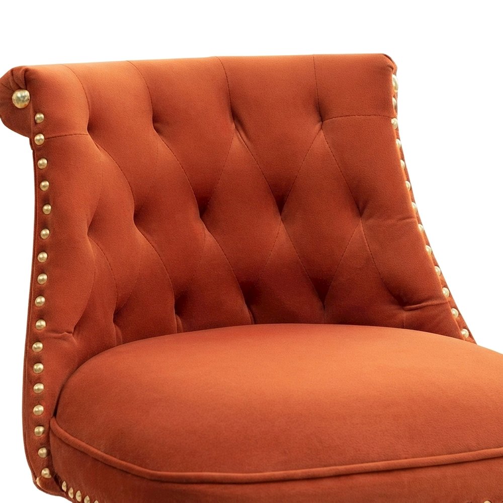 Button-Tufted Counter Height Bar Stools with Nailhead Trim, Set of 2, Orange