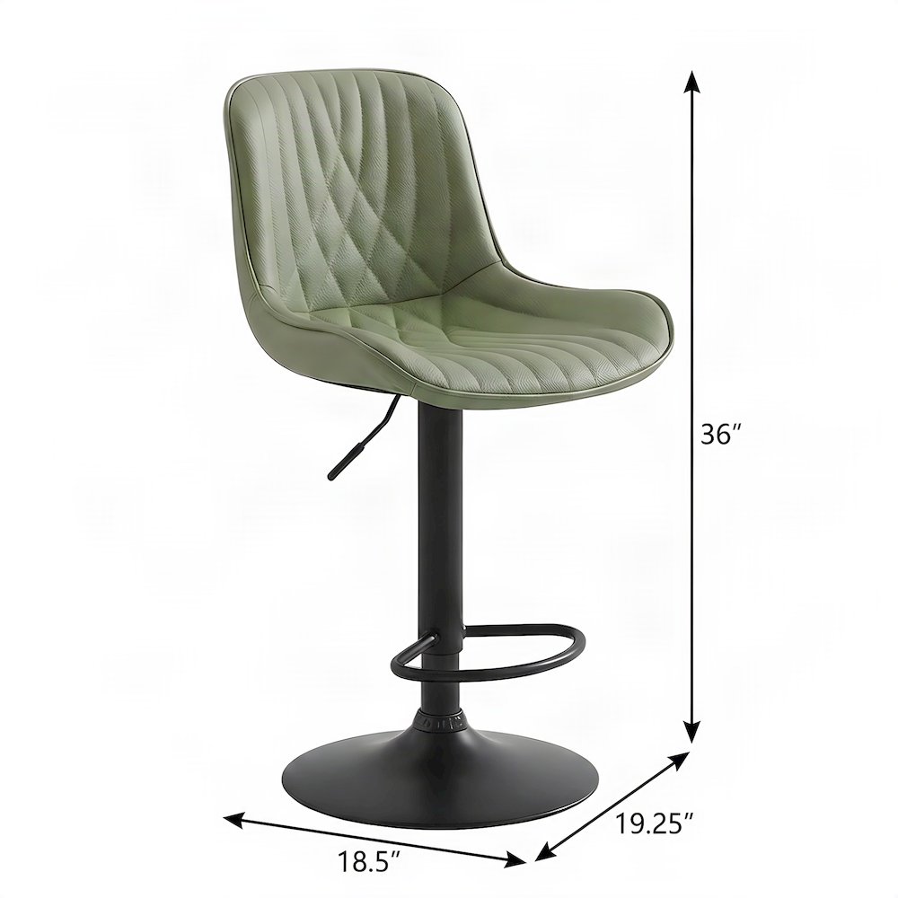 Faux Leather Swivel Adjustable Counter Height Barstools, Set of 2, Green