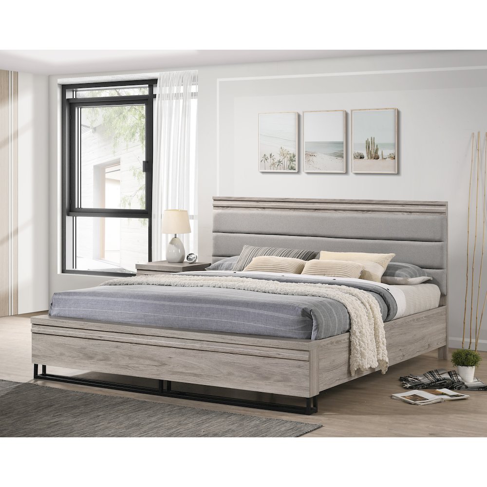 3-Piece Wood Bedroom Set, Queen Panel Bed and Two Nightstands, Weathered Gray