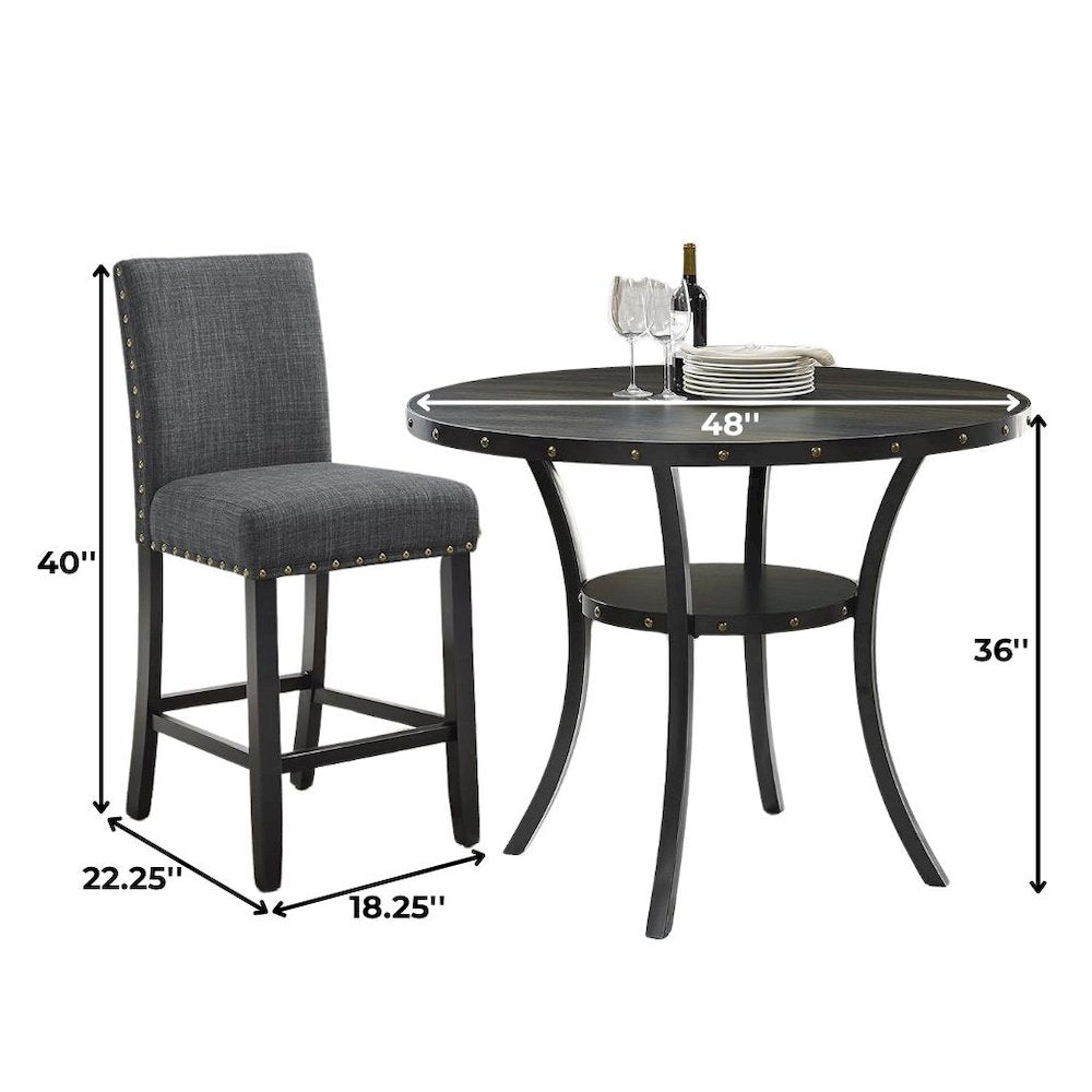 Gray Counter Height Dining Table Set with Tall Chairs, 5-Piece