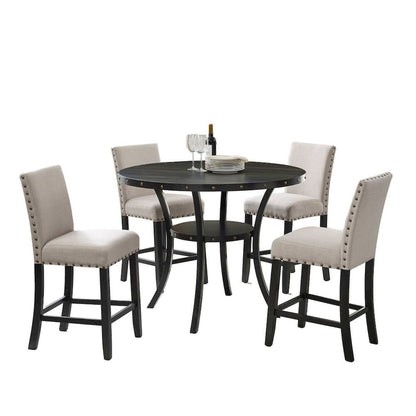 Beige Tan Counter Height Dining Table Set with Tall Chairs, 5-Piece