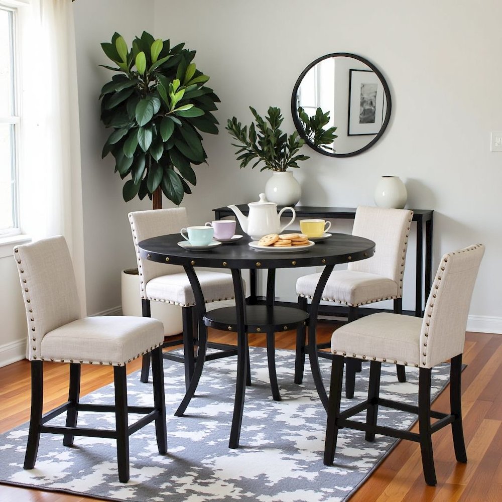 Beige Tan Counter Height Dining Table Set with Tall Chairs, 5-Piece