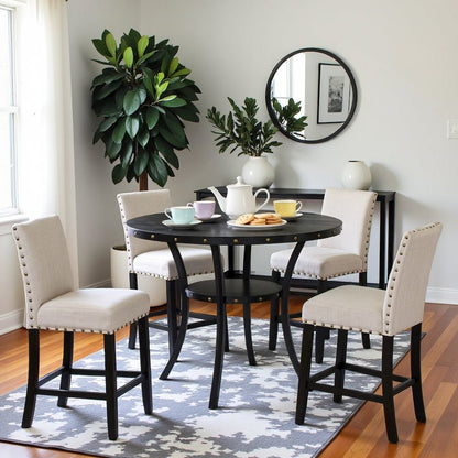 Beige Tan Counter Height Dining Table Set with Tall Chairs, 5-Piece