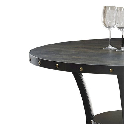 Gray Round  Counter Height Dining Table with Open Shelf, Metal Base Wooden Table
