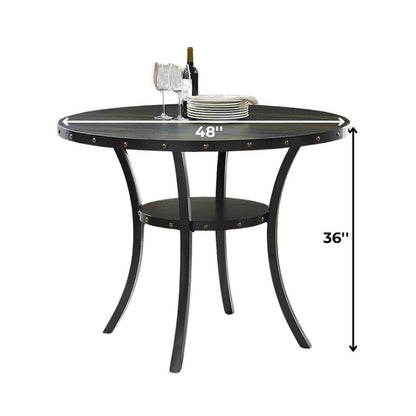 Gray Round  Counter Height Dining Table with Open Shelf, Metal Base Wooden Table