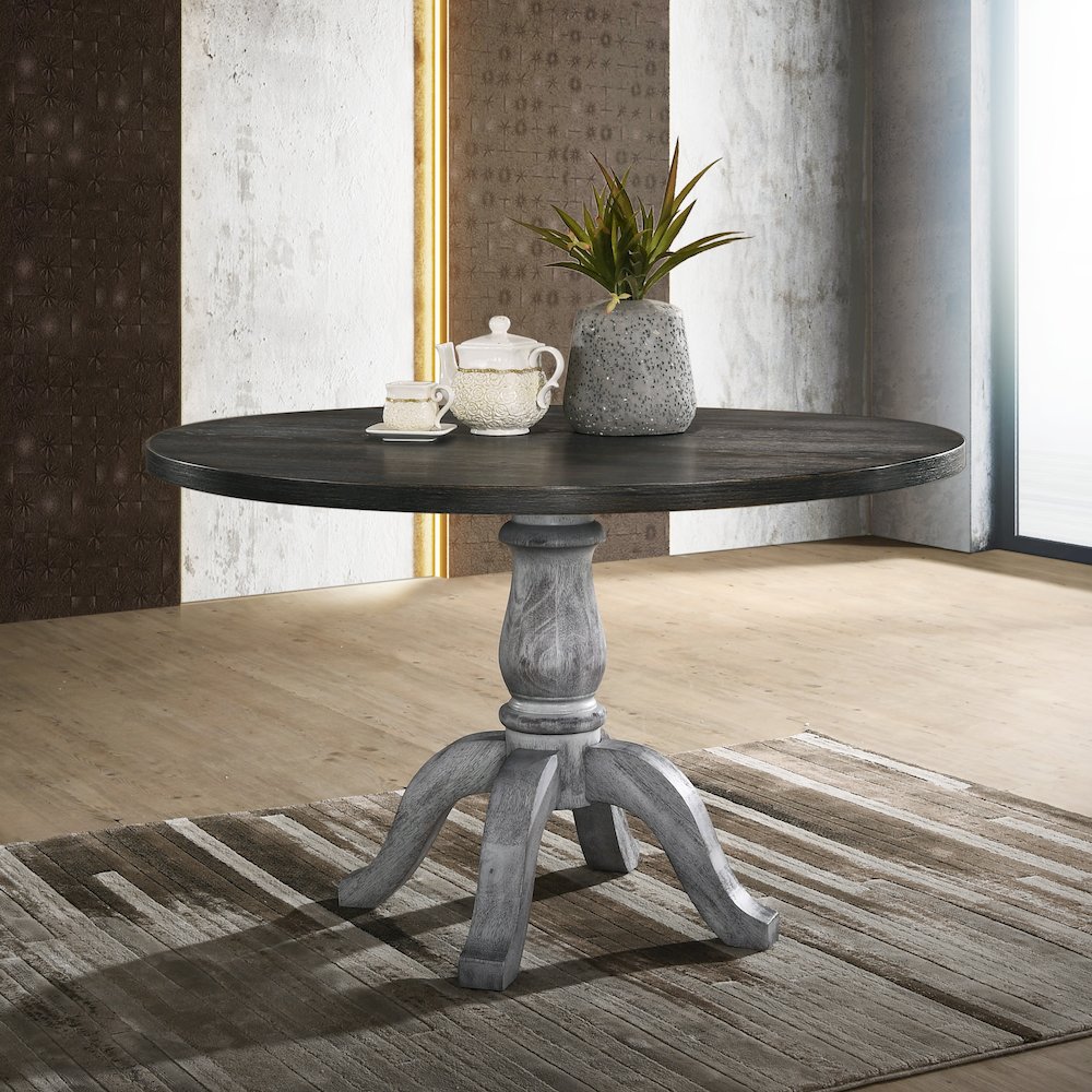 Iris 5-Pc Dining Set Pedestal Table with 4 Chairs, Weathered White and Gray