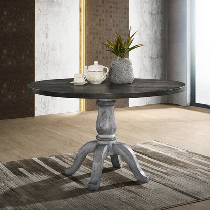 Iris 5-Pc Dining Set Pedestal Table with 4 Chairs, Weathered White and Gray