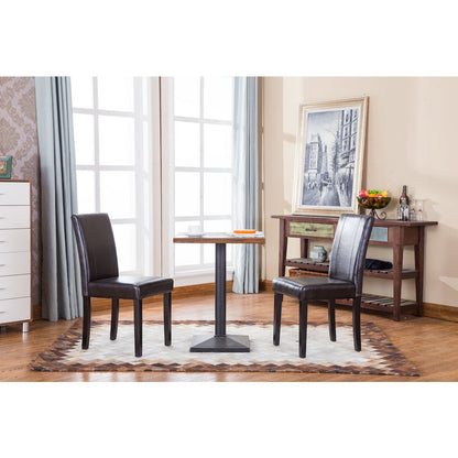 Urban Style Solid Wood Leatherette Padded Parson Chair, Brown, Set of 2