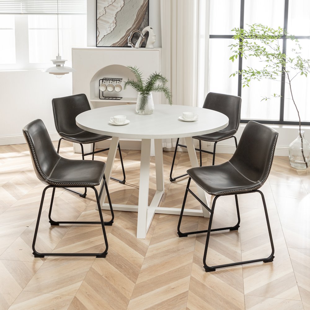 Varna 5-Pc Round Dining Set, Trestle Dining Table with 4 Chairs, Antique Gray
