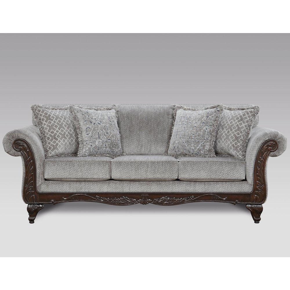 Hernen Carved Wood Frame Gray 5-Piece Living Room Set