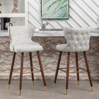 Nevis Modern Faux Leather Tufted Nailhead Trim Barstool Set of 2, Off-White