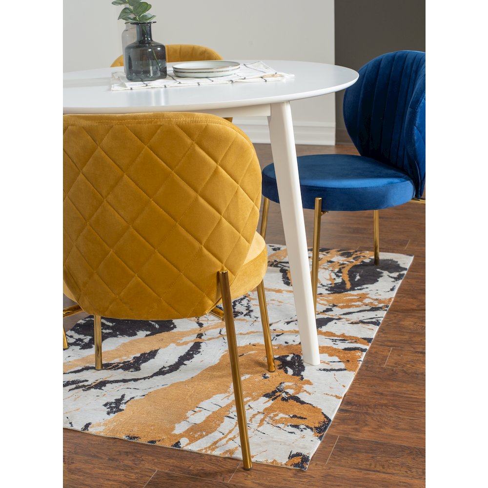 Amoa 5-Pc Dining Set, White Round Dining Table and 4 Chairs, Blue and Yellow