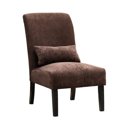 Pisano Chocolate Fabric Armless Accent Chair with Matching Kidney Pillow