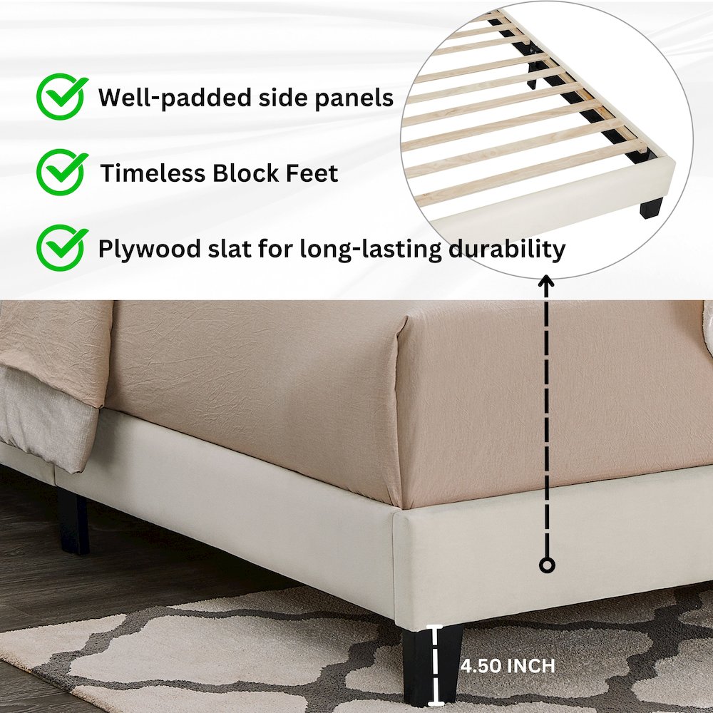 Findlay Plush 3D Upholstered Platform Bed in White Dove, Queen