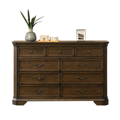 Maderne Traditional Wood 9-Drawer Dresser, Antique Walnut Finish