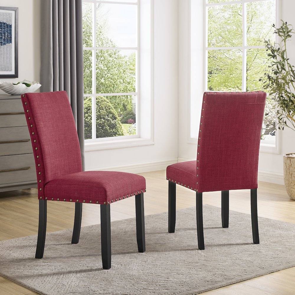 Biony Fabric Dining Chairs with Nailhead Trim, Set of 2, Red