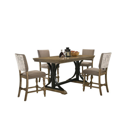 Birmingham 5-Pc Driftwood Table with Nail Head Chairs Counter Height Dining Set
