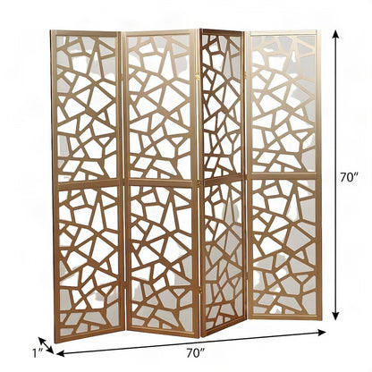 Wood and Non-Woven Fabric 4-Panel Folding Privacy Screen Room Divider, Gold