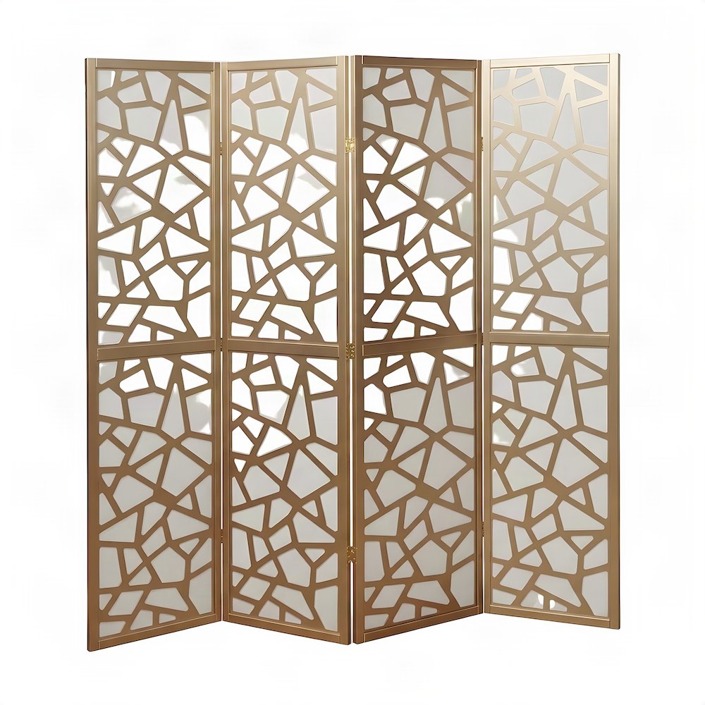 Wood and Non-Woven Fabric 4-Panel Folding Privacy Screen Room Divider, Gold
