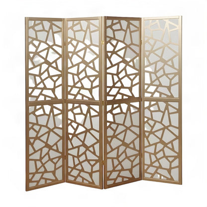 Wood and Non-Woven Fabric 4-Panel Folding Privacy Screen Room Divider, Gold