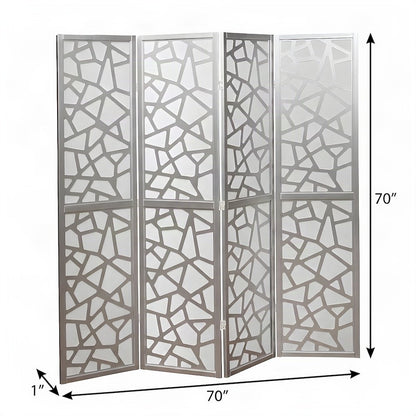 Wood and Non-Woven Fabric 4-Panel Folding Privacy Screen Room Divider, Silver