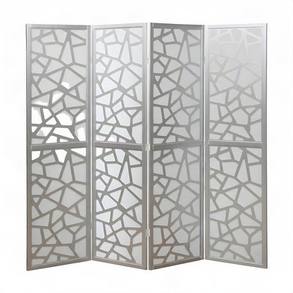 Wood and Non-Woven Fabric 4-Panel Folding Privacy Screen Room Divider, Silver