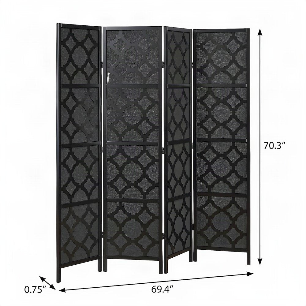Wood and Non-Woven Fabric 4-Panel Folding Room Divider Screen, Black