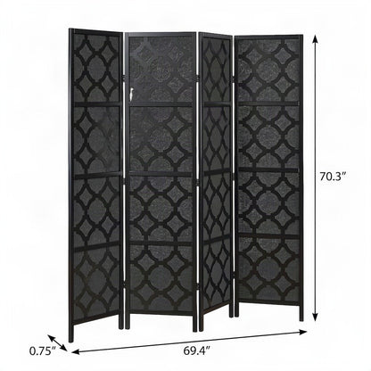 Wood and Non-Woven Fabric 4-Panel Folding Room Divider Screen, Black