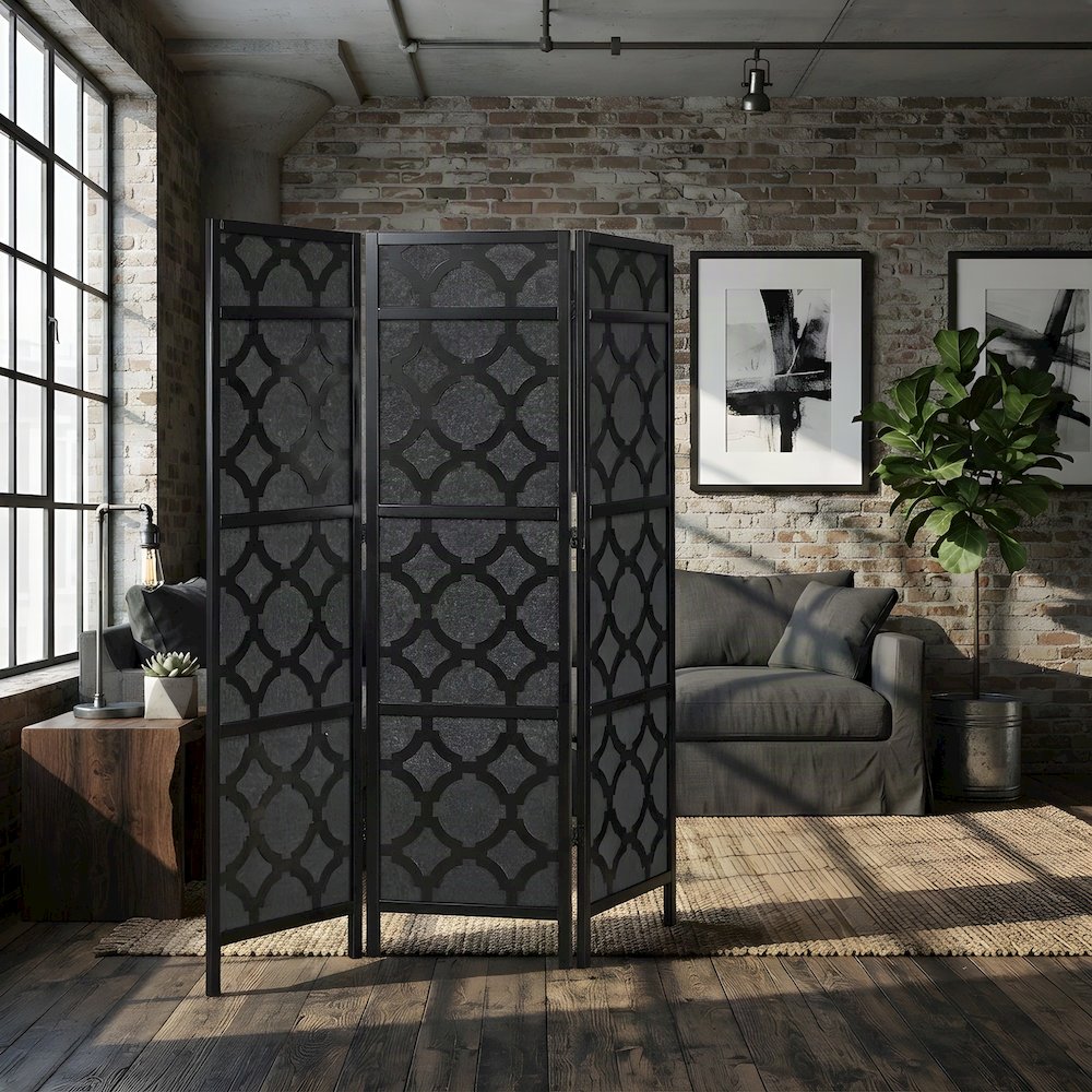 Wood and Non-Woven Fabric 4-Panel Folding Room Divider Screen, Black