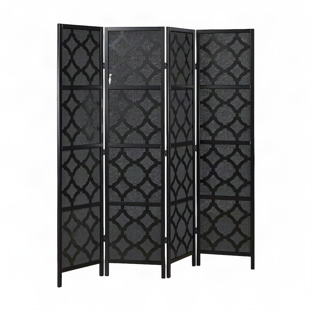 Wood and Non-Woven Fabric 4-Panel Folding Room Divider Screen, Black