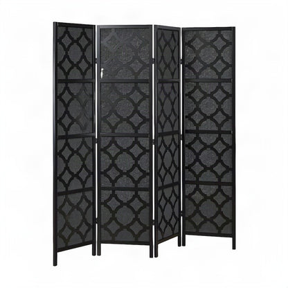 Wood and Non-Woven Fabric 4-Panel Folding Room Divider Screen, Black
