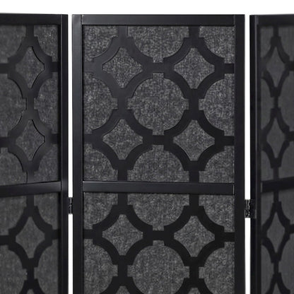 Wood and Non-Woven Fabric 4-Panel Folding Room Divider Screen, Black
