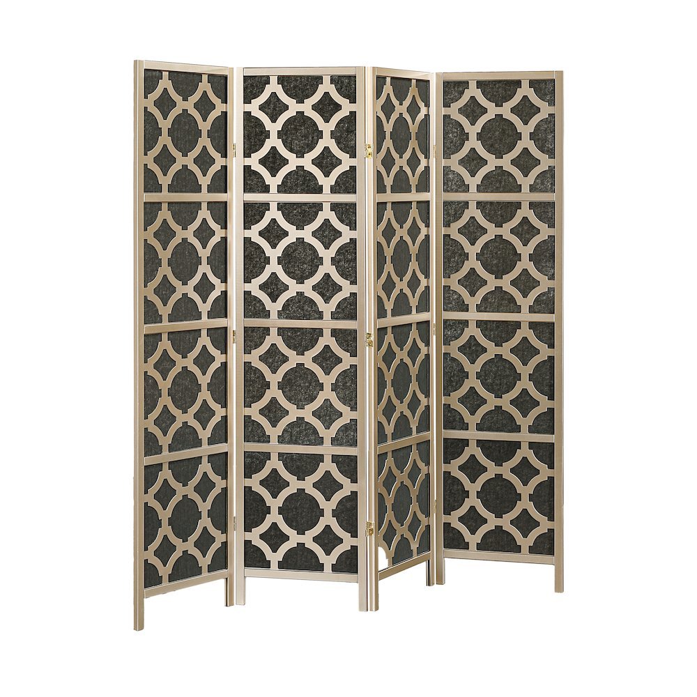 Wood and Non-Woven Fabric 4-Panel Folding Privacy Screen Room Divider, Gold