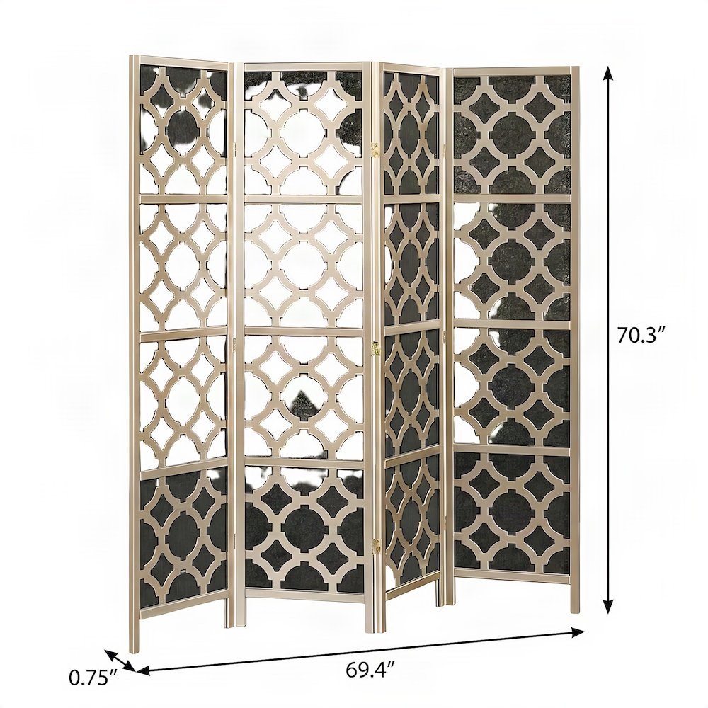 Wood and Non-Woven Fabric 4-Panel Folding Privacy Screen Room Divider, Gold