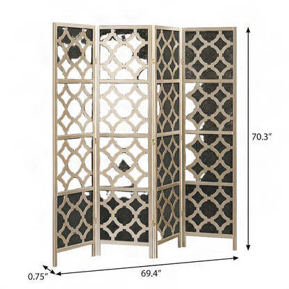 Wood and Non-Woven Fabric 4-Panel Folding Privacy Screen Room Divider, Gold