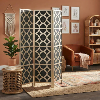 Wood and Non-Woven Fabric 4-Panel Folding Privacy Screen Room Divider, Gold