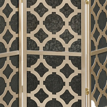 Wood and Non-Woven Fabric 4-Panel Folding Privacy Screen Room Divider, Gold