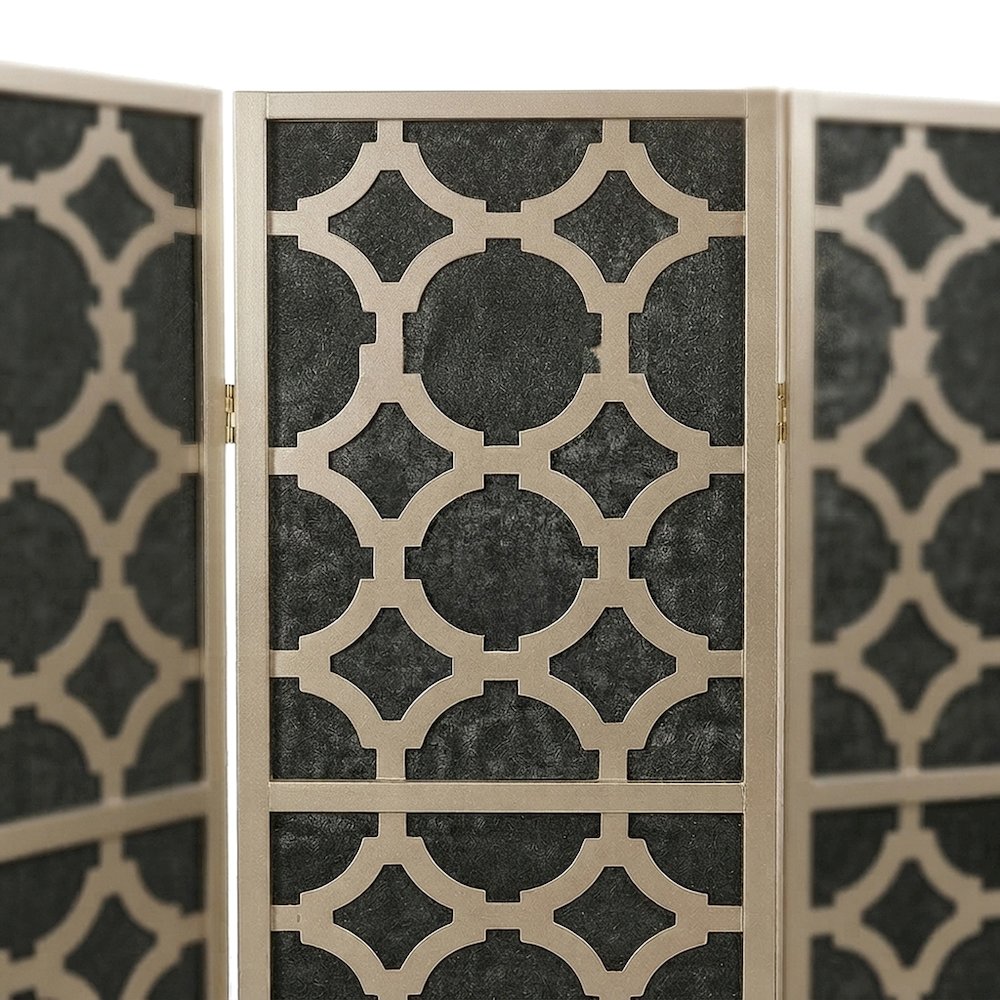 Wood and Non-Woven Fabric 4-Panel Folding Privacy Screen Room Divider, Gold