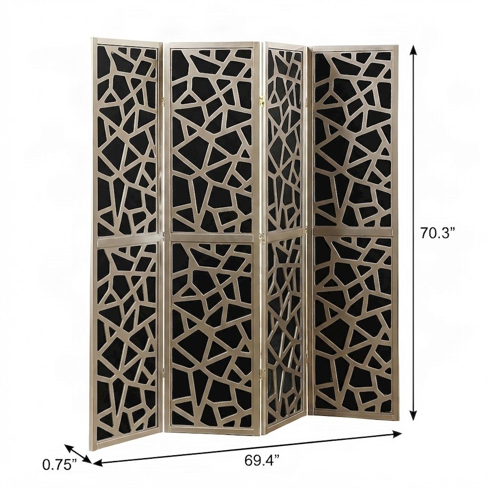 4-Panel Wood and Non-Woven Fabric Folding Room Divider Screen, Gold
