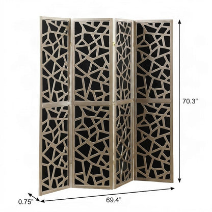 4-Panel Wood and Non-Woven Fabric Folding Room Divider Screen, Gold