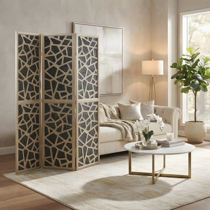 4-Panel Wood and Non-Woven Fabric Folding Room Divider Screen, Gold
