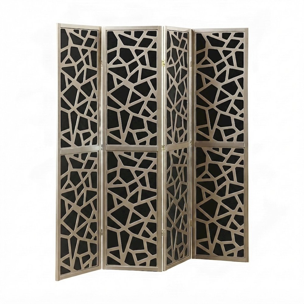 4-Panel Wood and Non-Woven Fabric Folding Room Divider Screen, Gold